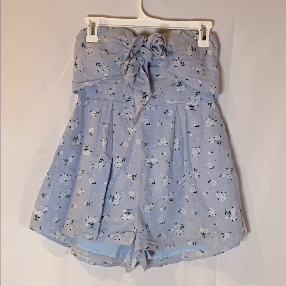 Blue Floral Strapless Romper